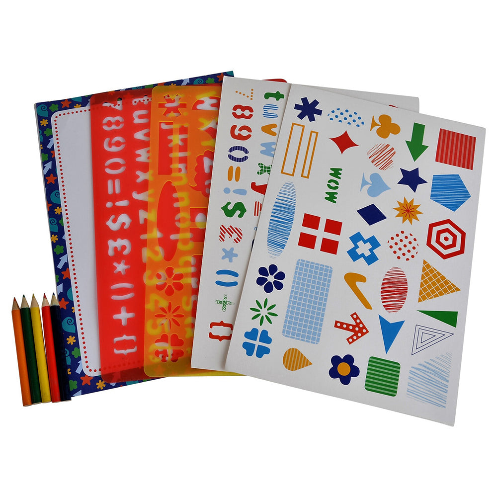 Buddy & Barney Stencil & Pencil Double Alphabet/Shapes Kids Drawing Art 3y+ — image 2