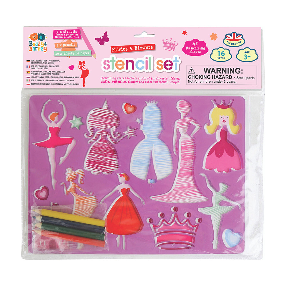 Buddy & Barney Stencil/Pencil Double Pack Fairies/Flowers Kids Art/Craft 3y+ (2 Pack) — image 2
