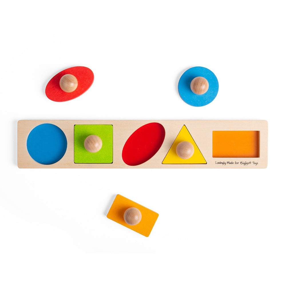 Bigjigs Toys Shape Matching Board Kids Wooden Educational Play Toy 12m+ (6 Pieces)