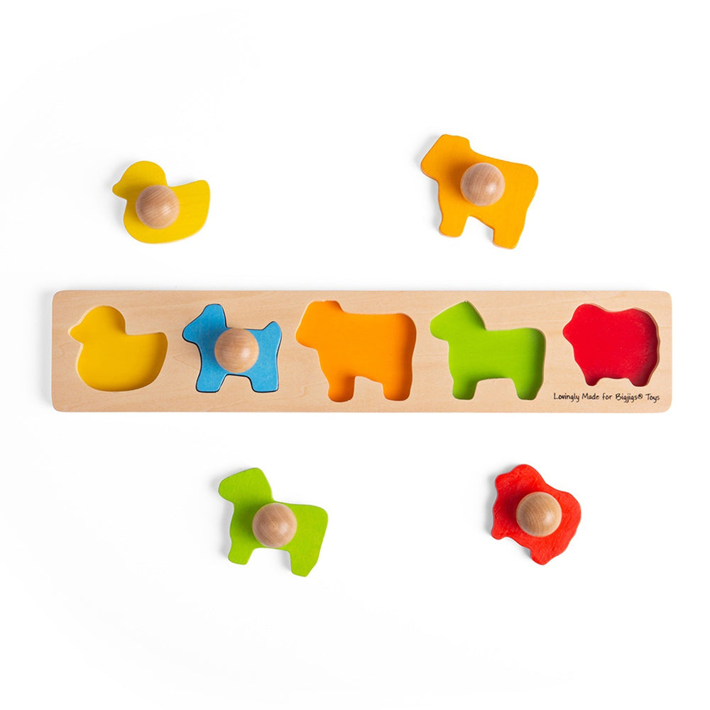 Bigjigs Toys Animal Matching Board Kids/Children Wooden Educational Toy 12m+ (6 Pieces)