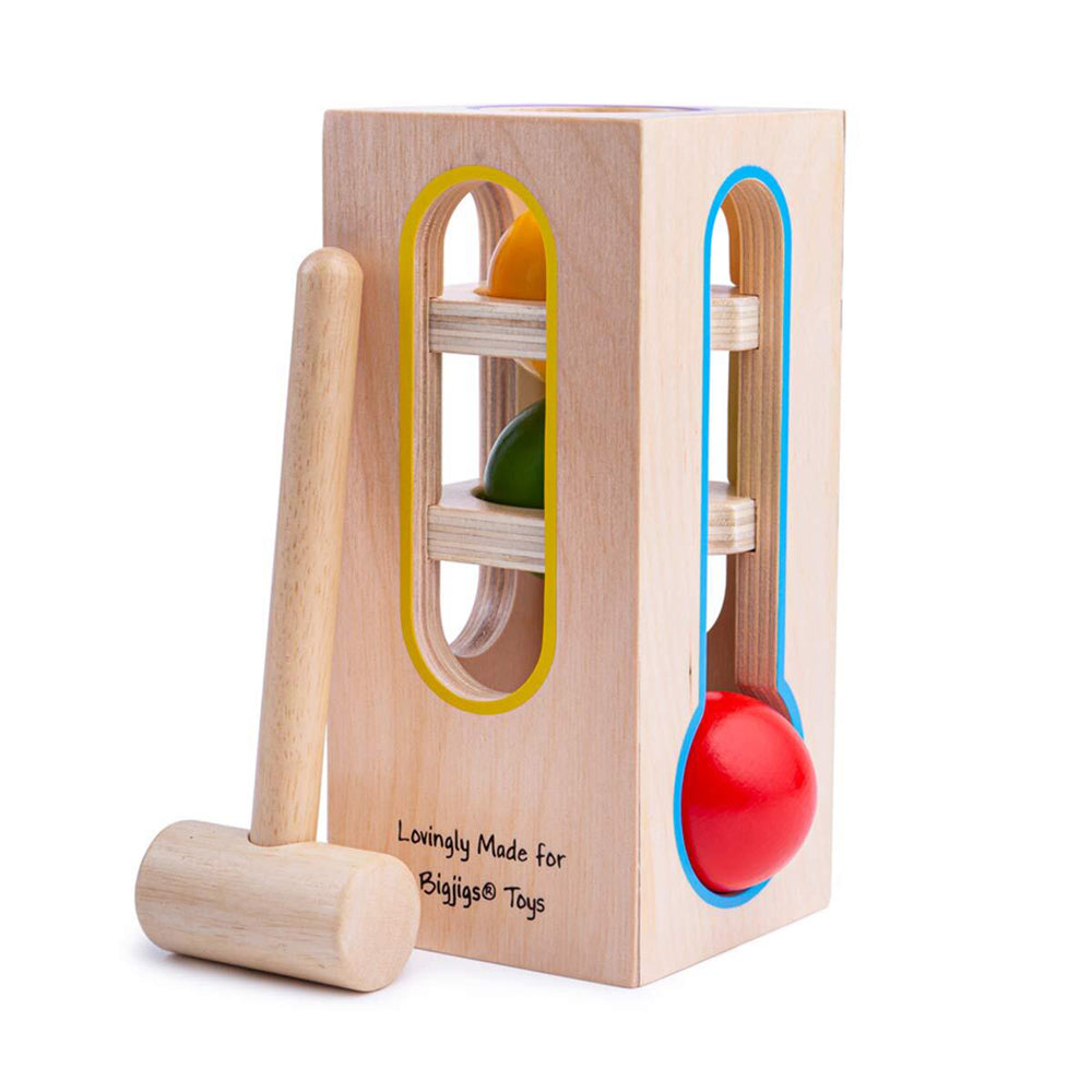 Bigjigs Toys 19cm Wooden Ball Fall w/ Hammer Kids/Children Play Toy 2y+ (5 Pieces)