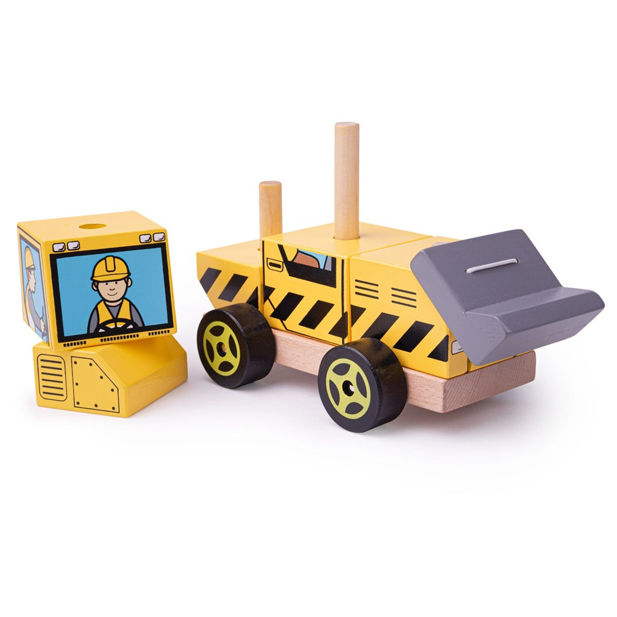 Bigjigs Toys 20cm Wooden Stacking Bulldozer Kids/Children Educational Toy 12m+ — image 2
