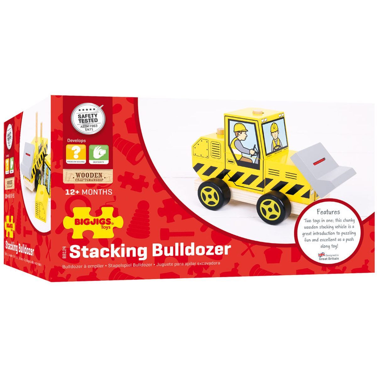 Bigjigs Toys 20cm Wooden Stacking Bulldozer Kids/Children Educational Toy 12m+ — image 3