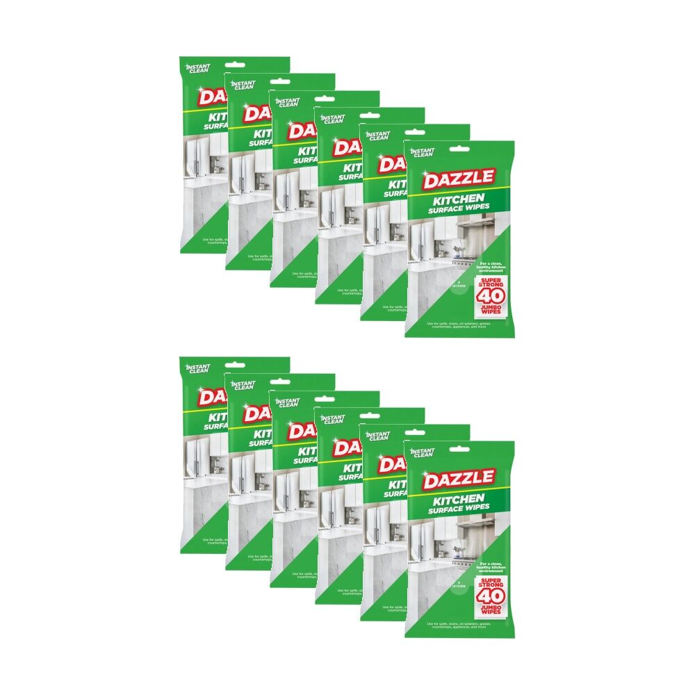 Dazzle 40pc Dazzle Antibacterial Kitchen Surface Super Strong Jumbo Cleaning Wipes (12 Pack)
