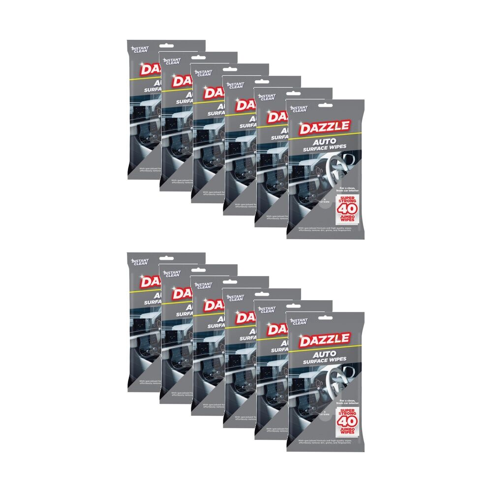 Dazzle 40pc Dazzle Antibacterial Auto Surface Super Strong Jumbo Cleaning Wipes (12 Pack)