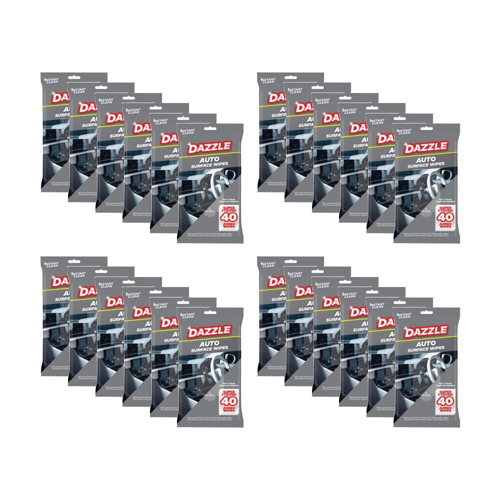 Dazzle 40pc Dazzle Antibacterial Auto Surface Super Strong Jumbo Cleaning Wipes (24 Pack)