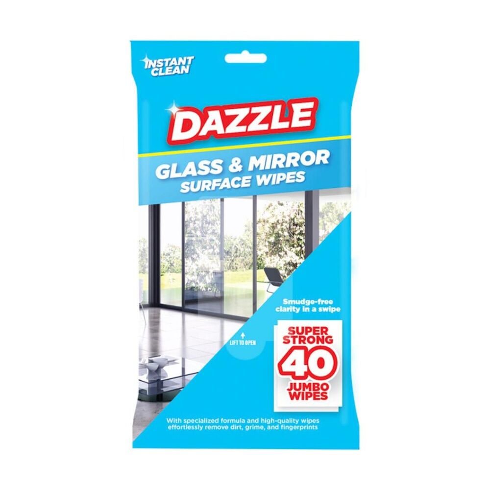 Dazzle 40pc Dazzle Antibacterial Glass & Mirror Super Strong Jumbo Cleaning Wipes (12 Pack) — image 2