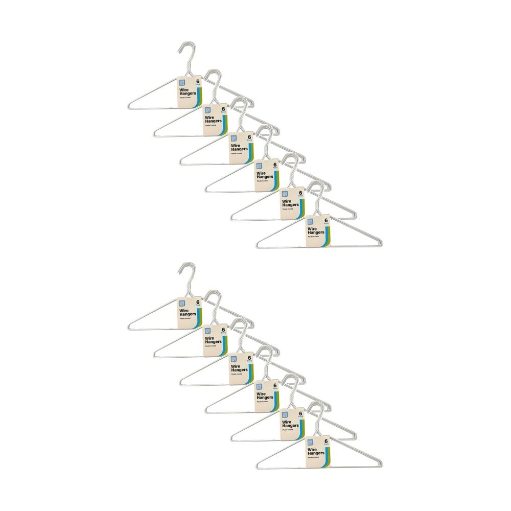 Homebrite 6PK HomeBrite Plastic Coated Wire Hanger Coat Closet Accessory Assorted (12 Pack)