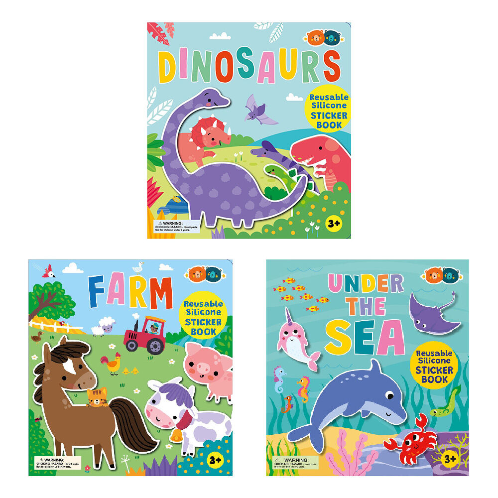 Buddy & Barney Reusable Silicone Sticker Book Dinosaurs/Farm/Sea Set 3y+ (3 Pieces)