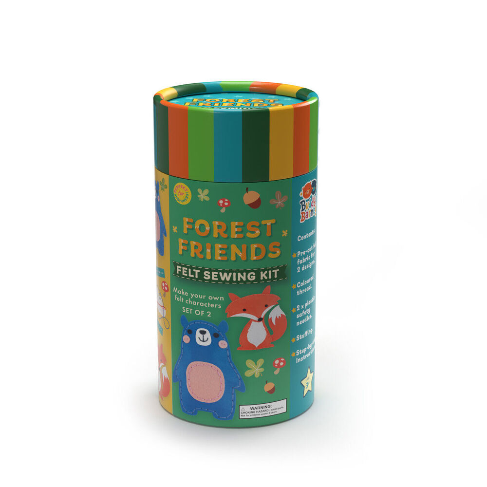 Buddy & Barney Set of 2 Felt Sewing Kids Craft Kit in Tube Forest Friends 3y+