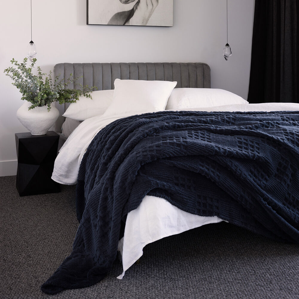 Bambury Lattice Sherpa Warm Blanket Soft Bed Throws Navy — image 2
