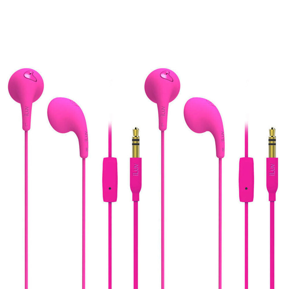 Iluv Pink Bubble Gum Talk Earphones Headset/Mic for iPhone/iPad/IOS Android (2 Pack)