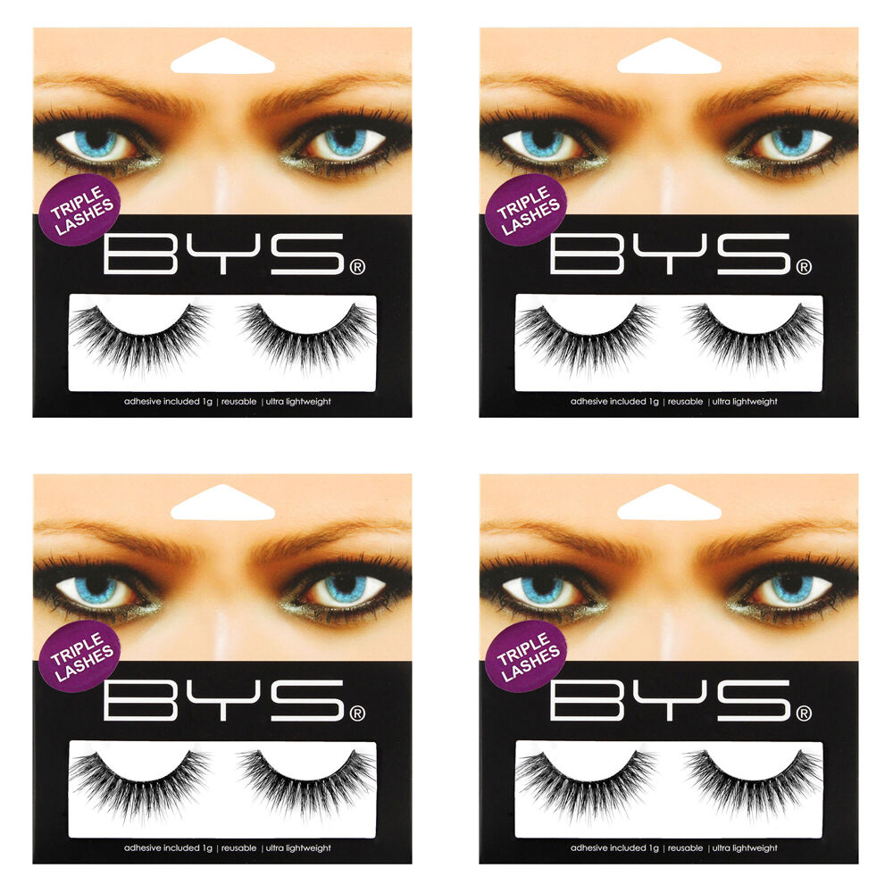 BYS Triple Luxe 1g Lash Synthetic Hair Fake/False Eyelashes Makeup (4 Pack)