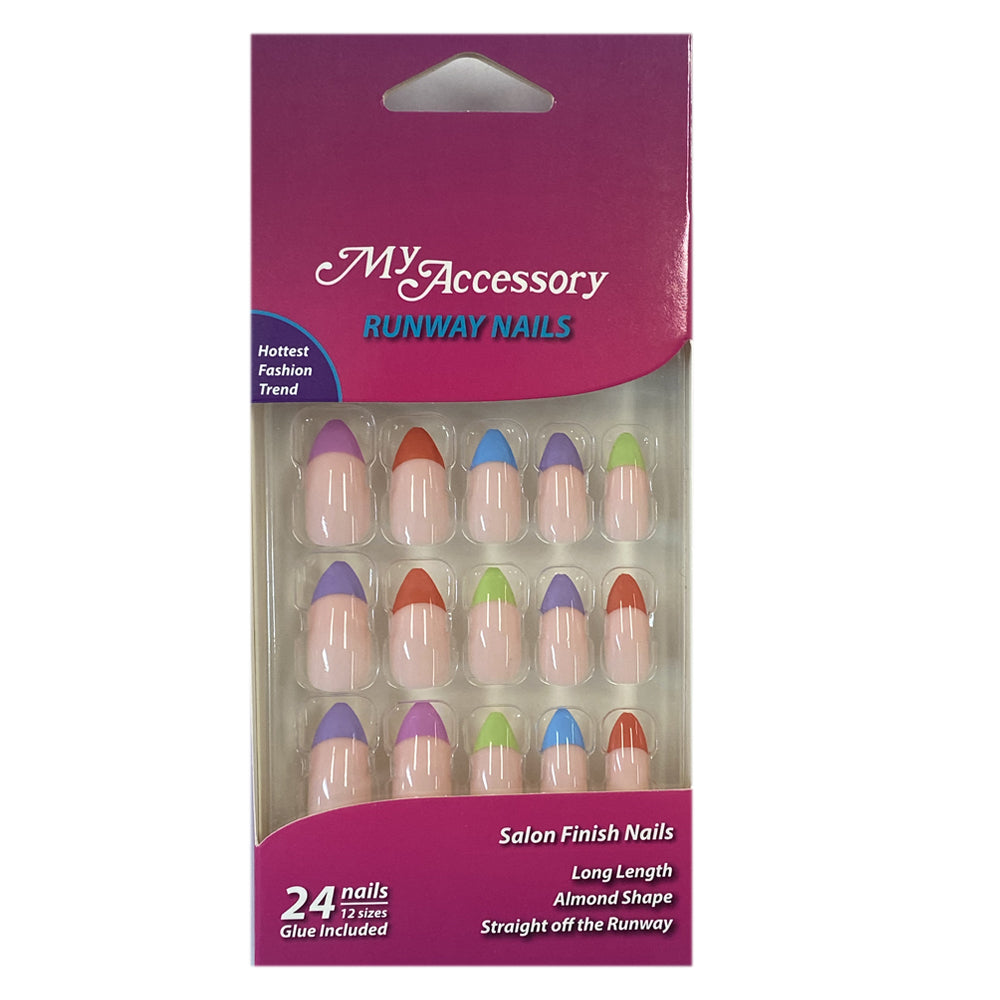 MY Accessory Runway Pastel Artificial Fake Glue On Nails Almond Manicure (24 Pieces)