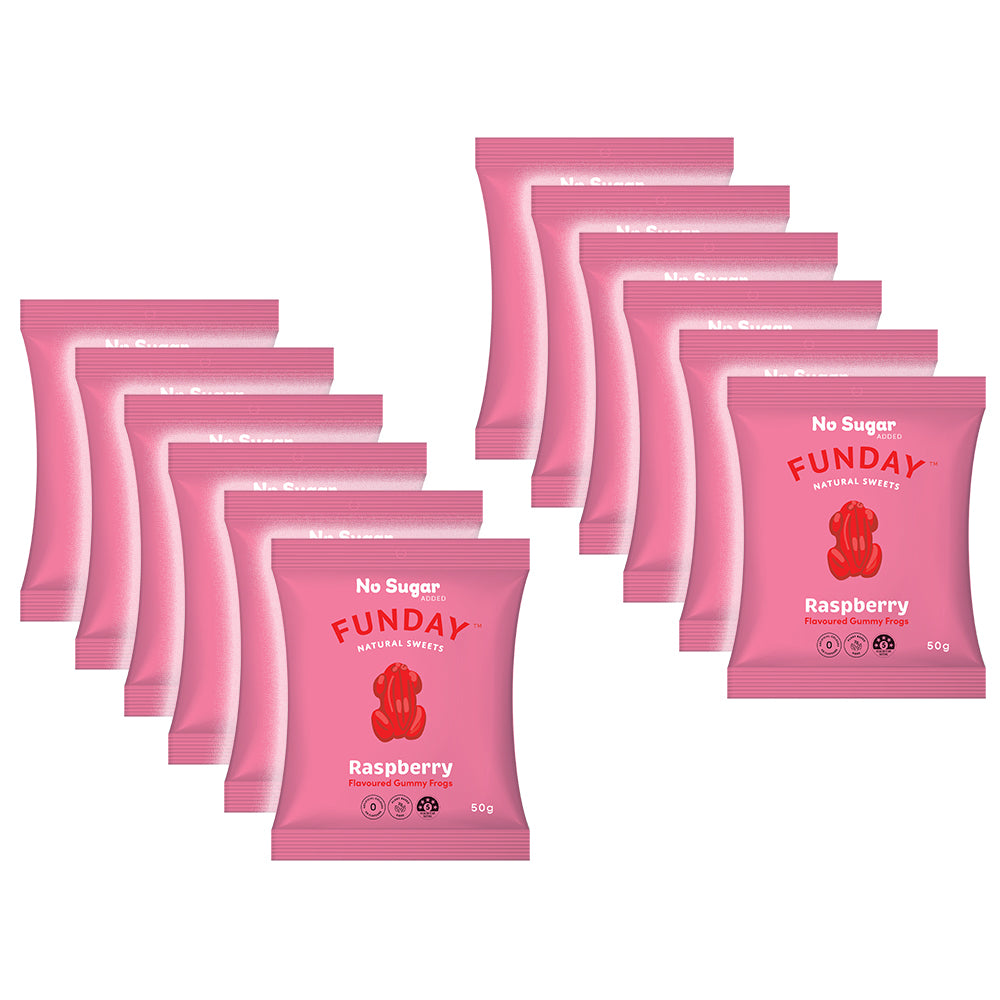 Funday Raspberry Flavoured Gummy Lolly/Candy Soft Chews Snack Frogs 600g (12 Pack)