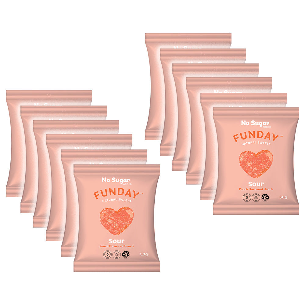 Funday Sour Peach Juicy Flavoured Gummy Lolly/Candy Soft Chews Snack 600g (12 Pack)