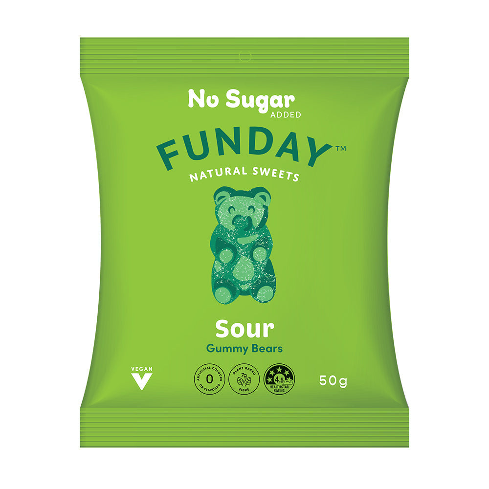 Funday Vegan Sour Mixed Fruit Flavoured Gummy Lolly/Candy Chews Bears 600g (12 Pack) — image 2