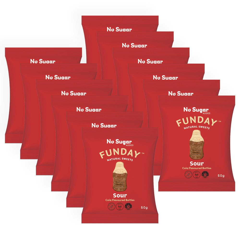 Funday Sour Cola Bottles Gummy Sweets Lollies No Added Sugar Snacks 600g (12 Pack)