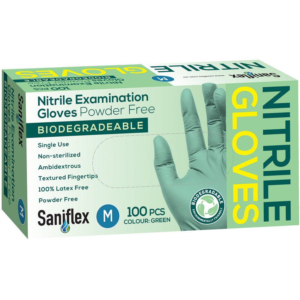 Saniflex Biodegradable Nitrile Gloves Green Size M Home Cleaning Work PPE (300 Pieces) — image 2