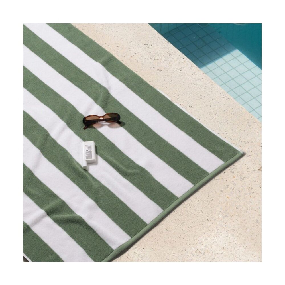 Canningvale 80x160cm Terry Pool/Beach Towel Cabana Stripe Olive Green — image 3