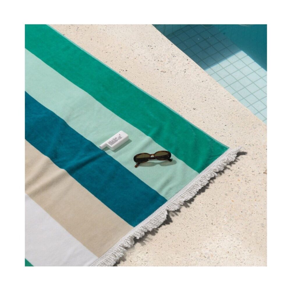 Canningvale Green Stripe 100x180cm Sorrentina Grande Velour Beach Towel Verde — image 3