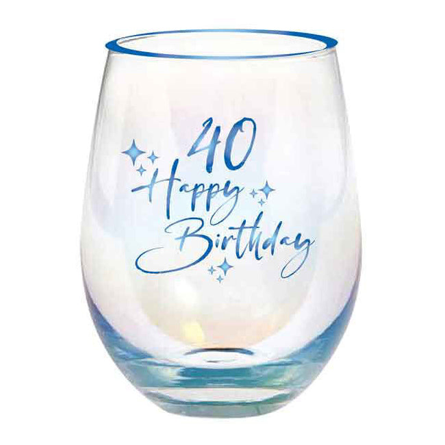 LMD 40th Birthday Blue Foil 13cm/600ml Stemless Wine Glass Cocktail Drink Tumbler