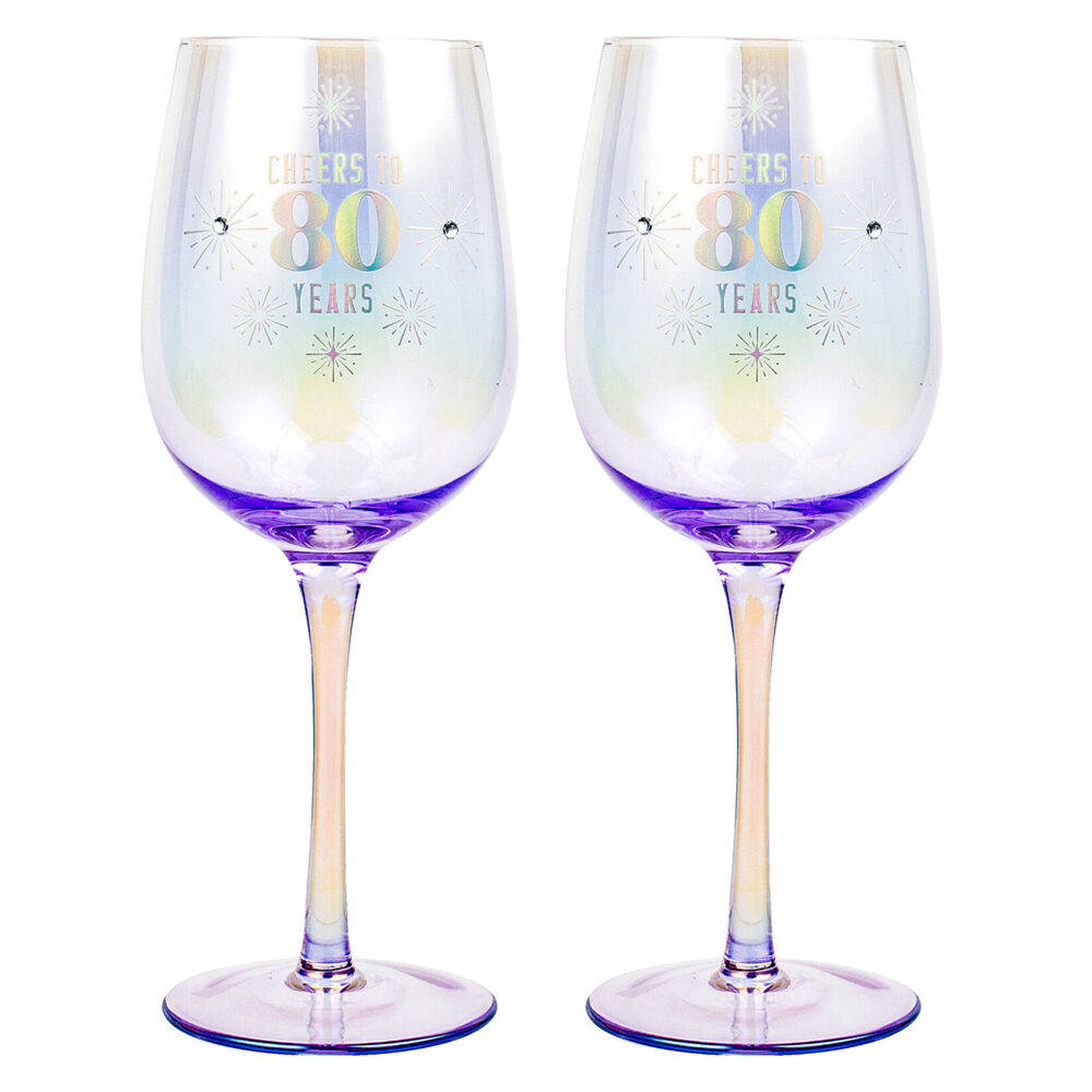 LMD 80th Holographic 430ml Stemmed Red Wine Glass Round Cup Party Drinkware (2 Pack)