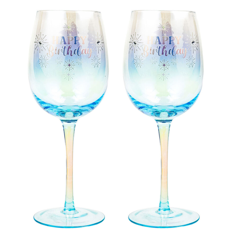 LMD Happy Birthday Holographic 430ml Stemmed Red Wine Glass Round Drinkware (2 Pack)
