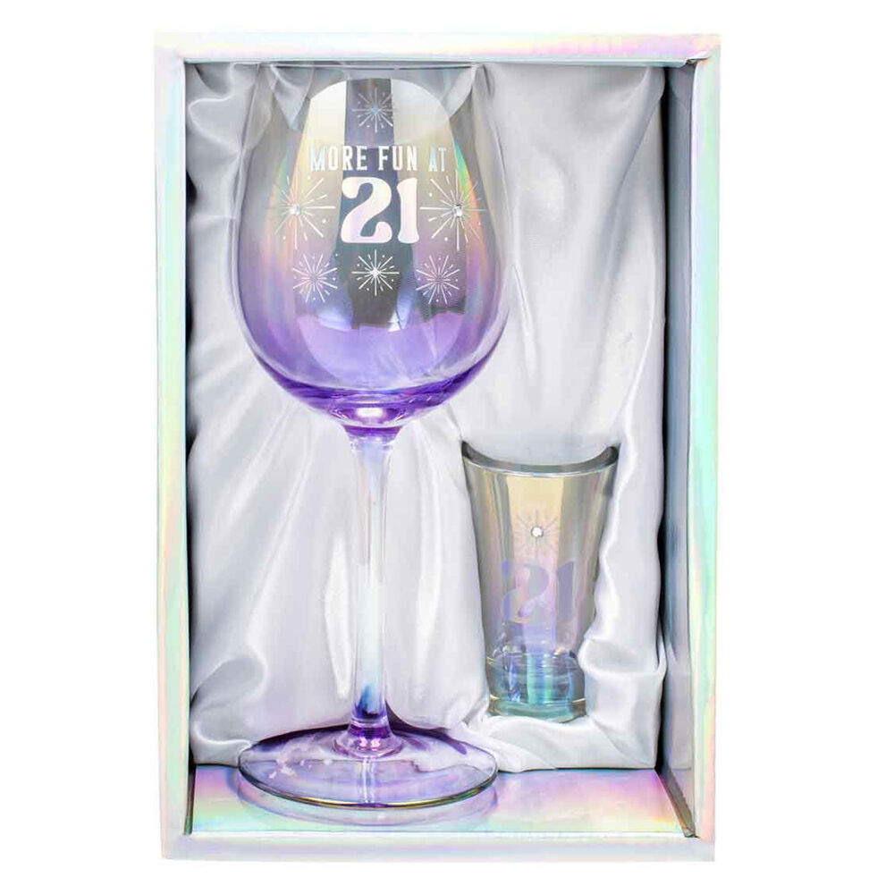 LMD 2pc 21st Holographic 430ml Wine Glass 60ml Shot Set Glassware