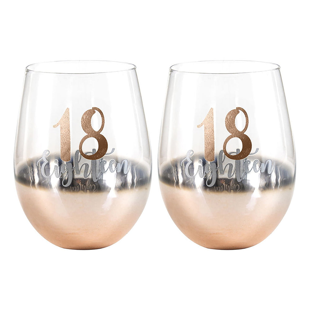 LMD Eighteen 18 Rose Gold Ombre Stemless Alcohol Wine Glass 600ml Drinking Cup (2 Pack)