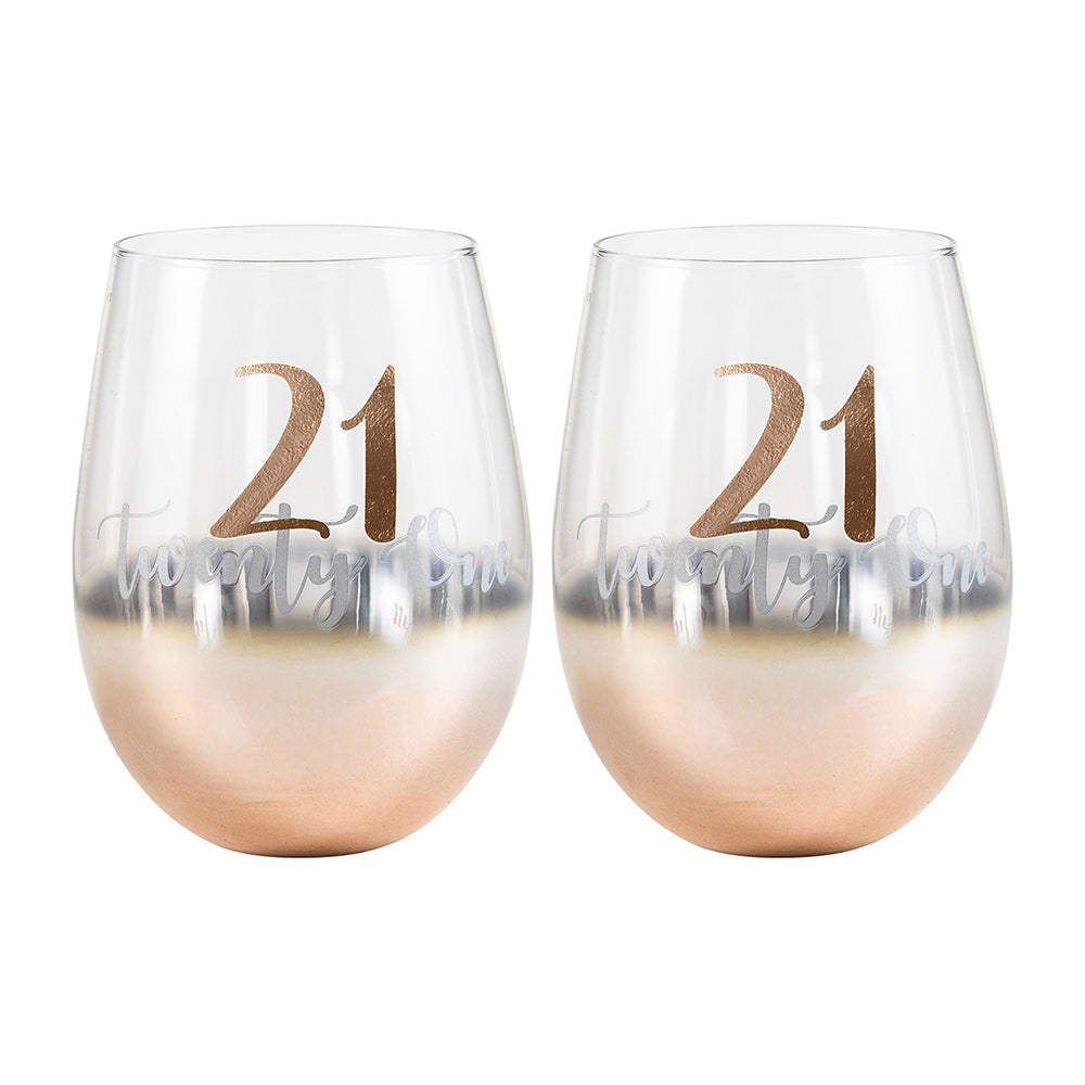LMD Twenty 21 Rose Gold Ombre Stemless Alcohol Wine Glass 600ml Drinking Cup (2 Pack)