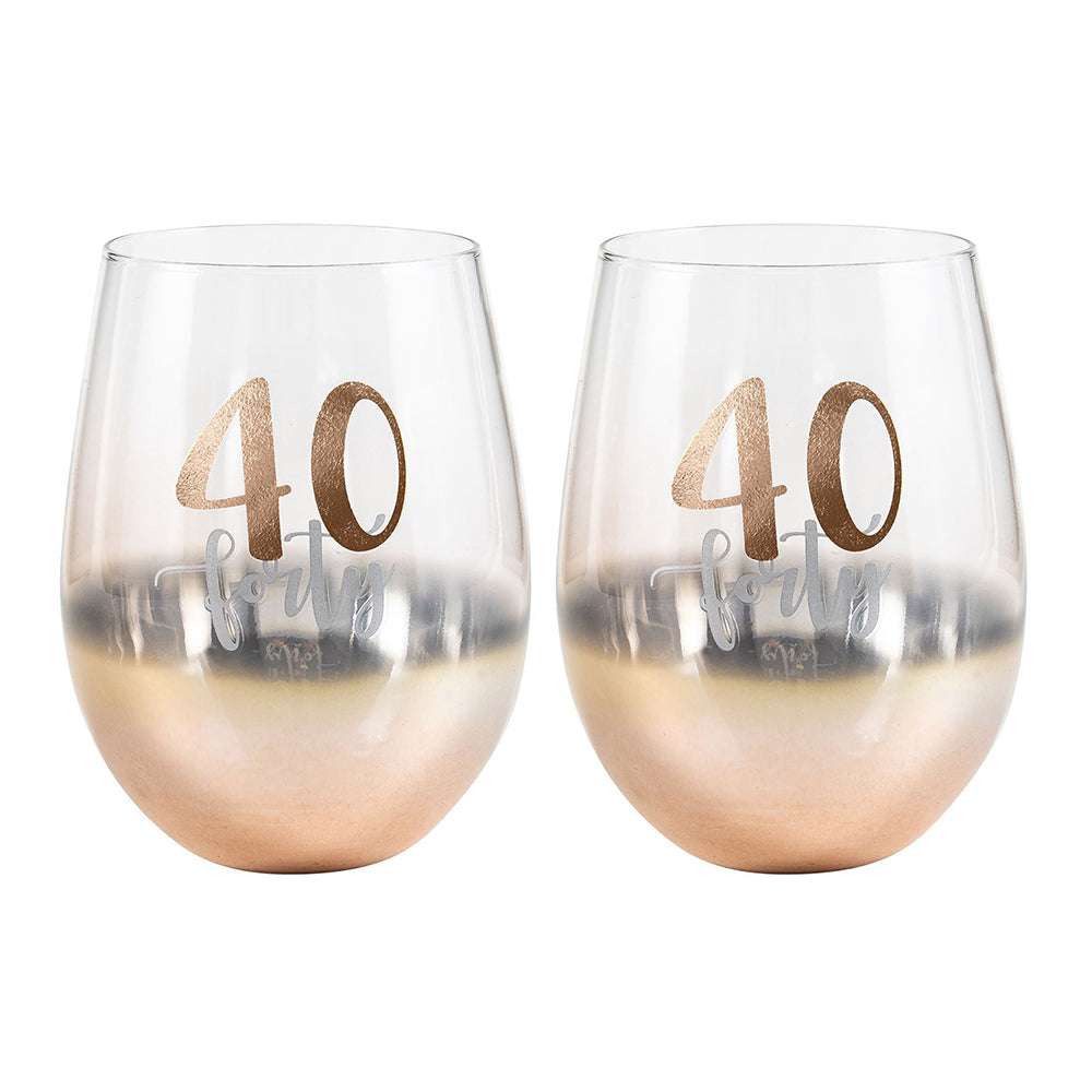 LMD Forty 40 Rose Gold Ombre Stemless Alcohol Wine Glass 600ml Drinking Cup (2 Pack)