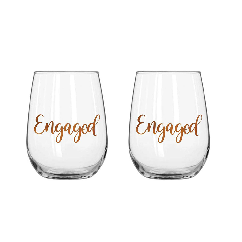 LMD Engaged Stemless Rose Gold 600ml Novelty Drinking Cup Celebration Glass (2 Pieces)