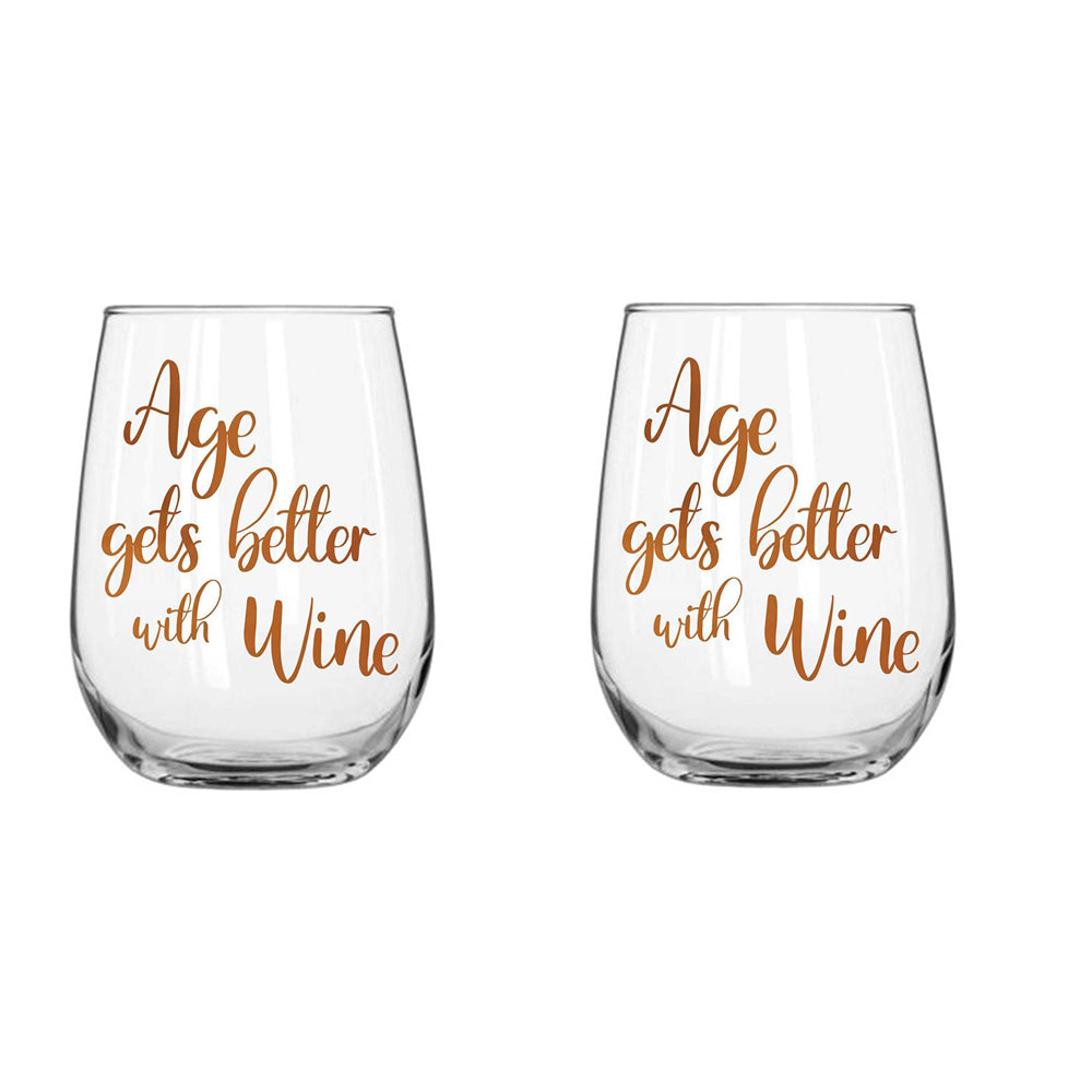 LMD Age Gets Better Stemless Wine/Alcohol Glass Rose Gold 600ml Drinking Tumbler (2 Pack)