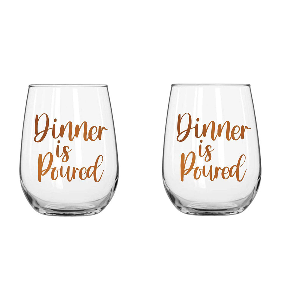 LMD Dinner Is Poured Stemless Wine Glass Rose Gold 600ml Drinking Cup (2 Pack)