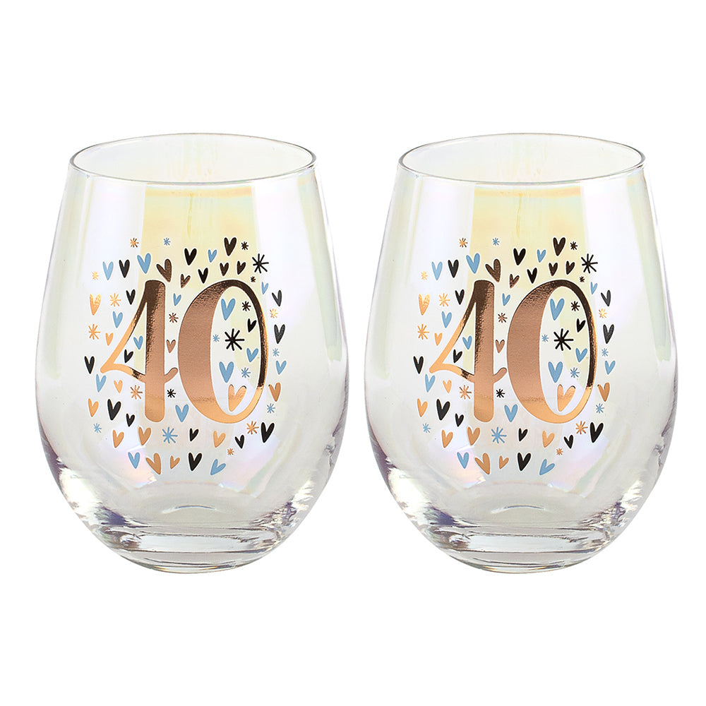 LMD Rainbow 40th Pastel/Gold Stemless Wine/Alcohol Glass 600ml Drinking Tumbler (2 Pack)
