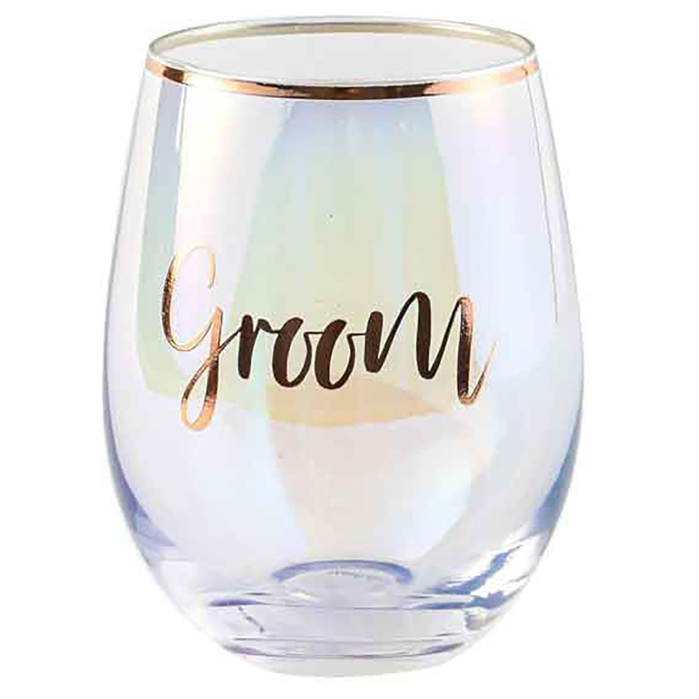 LMD Groom Stemless Wine Rose Gold 600ml Drinking Cup Novelty Celebration Glass