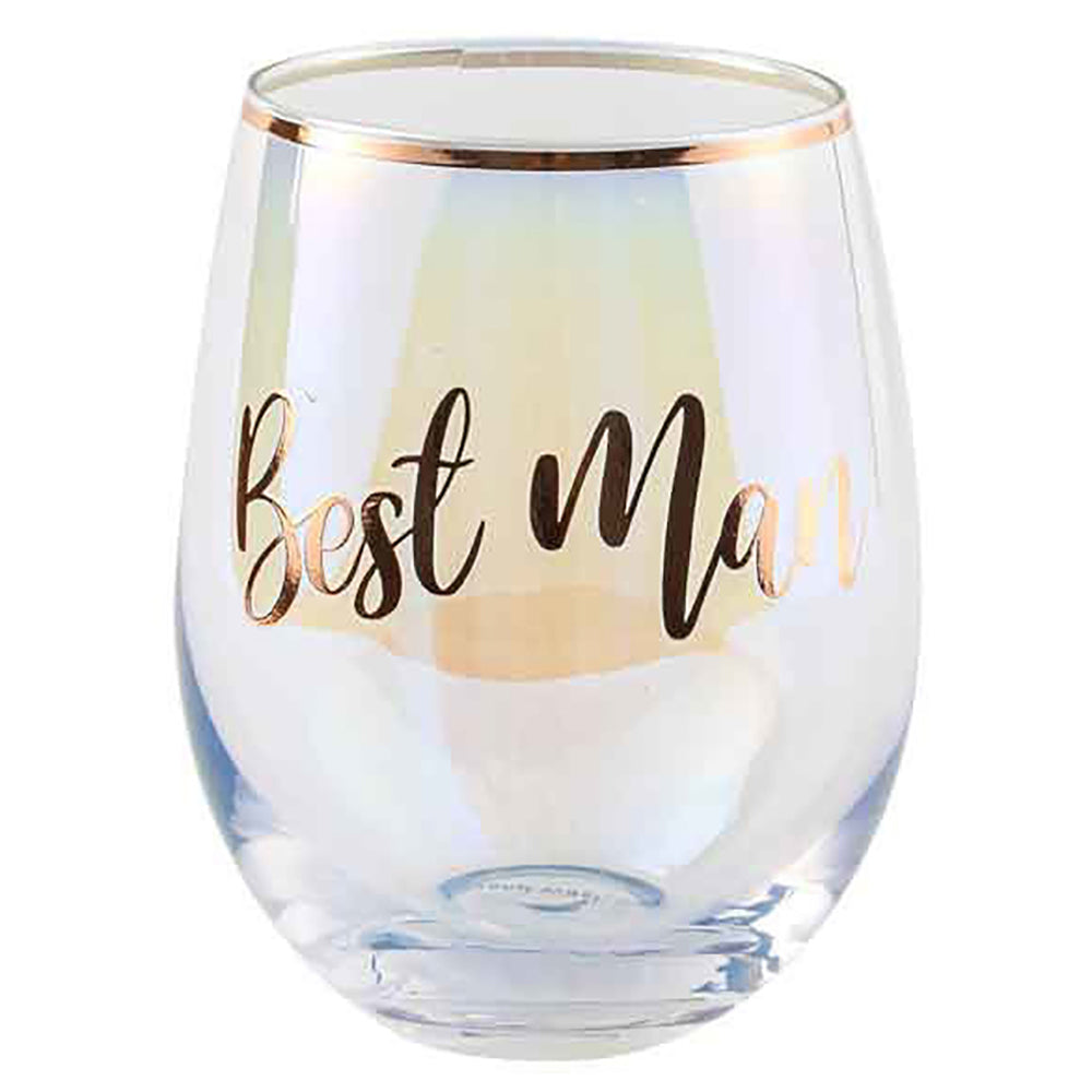 LMD Best Man Stemless Wine Rose Gold 600ml Drinking Cup Novelty Celebration Glass