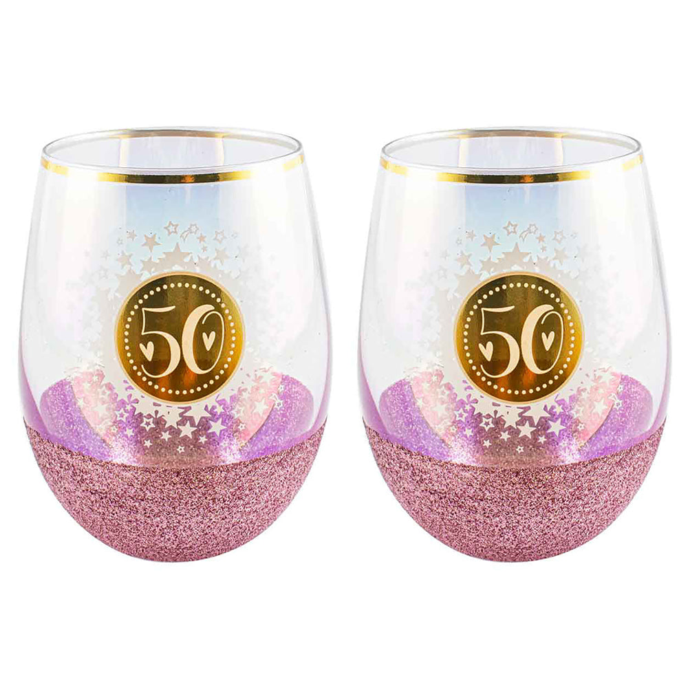 LMD Glitterati 50 Celebration Stemless Wine/Alcohol Glass 600ml Drinking Tumbler (2 Pack)