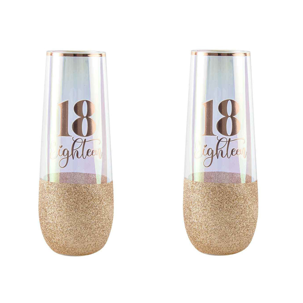 LMD Glitterati 18th Colour Stemless Champagne Flute Drinking Glass 16cm 180ml (2 Pack)