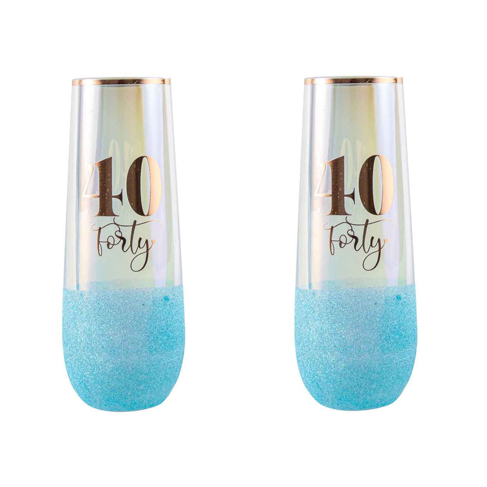 LMD Glitterati 40th Colour Stemless Champagne Flute Glass 16cm Drinking 180ml (2 Pack)