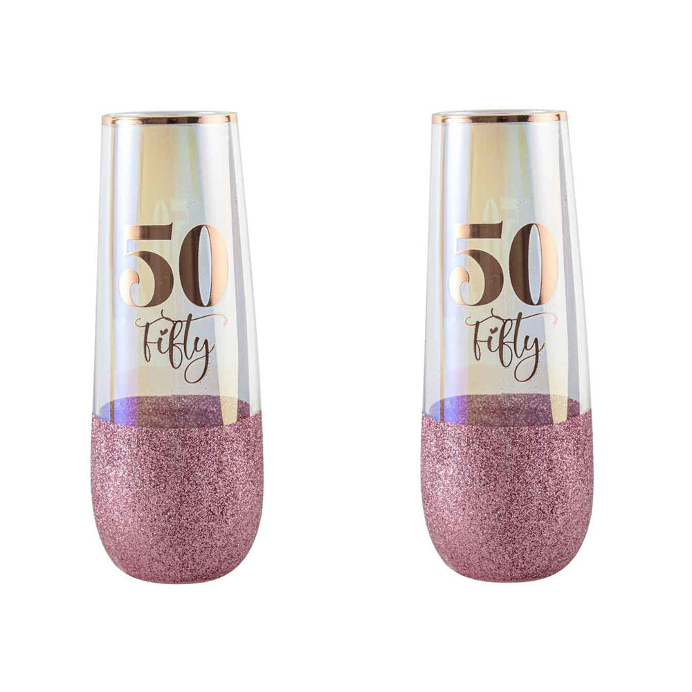 LMD Glitterati 50th Colour Stemless Champagne Flute Drinking Glass 16cm 180ml (2 Pack)