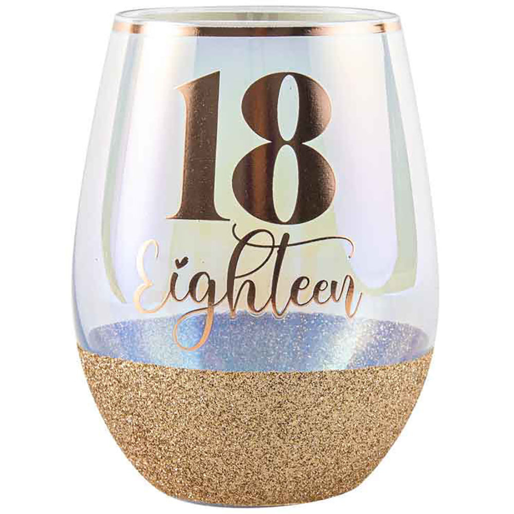 LMD Glitter 18th Celebration Stemless Wine Glass Pink 600ml Drinking Cup Tumbler (2 Pack) — image 2