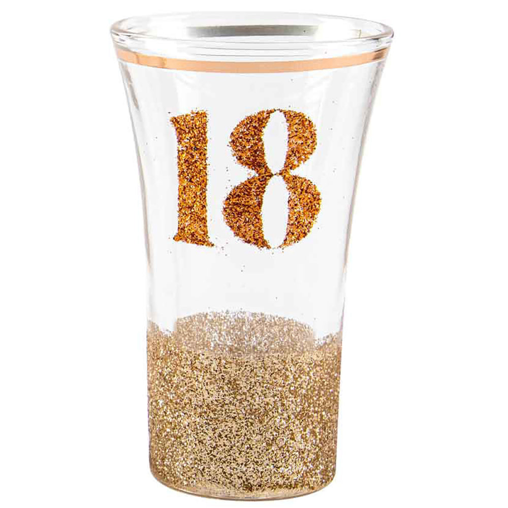 LMD 18th Glitterati Shot Glass Pink 9cm Drinking Cup Novelty Print