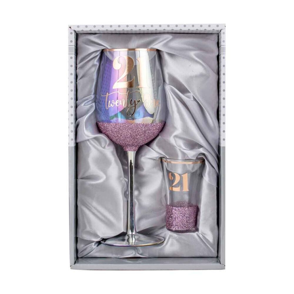 LMD Purple Glitterati 21st Celebration/Birthday 430ml Wine/30ml Shot Drinking Glass — image 2