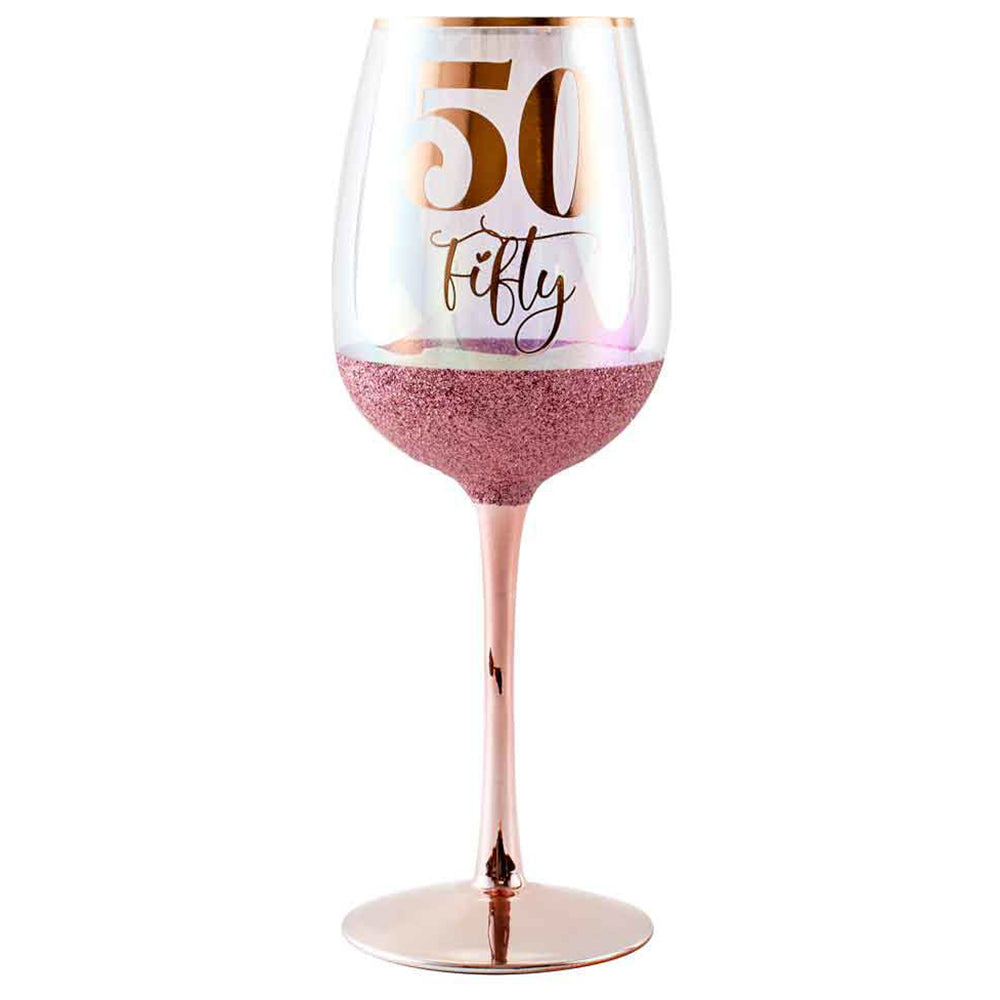 LMD Glitterati 50th Stemmed Birthday/Celebration Drinking Wine Glass Pink 430ml