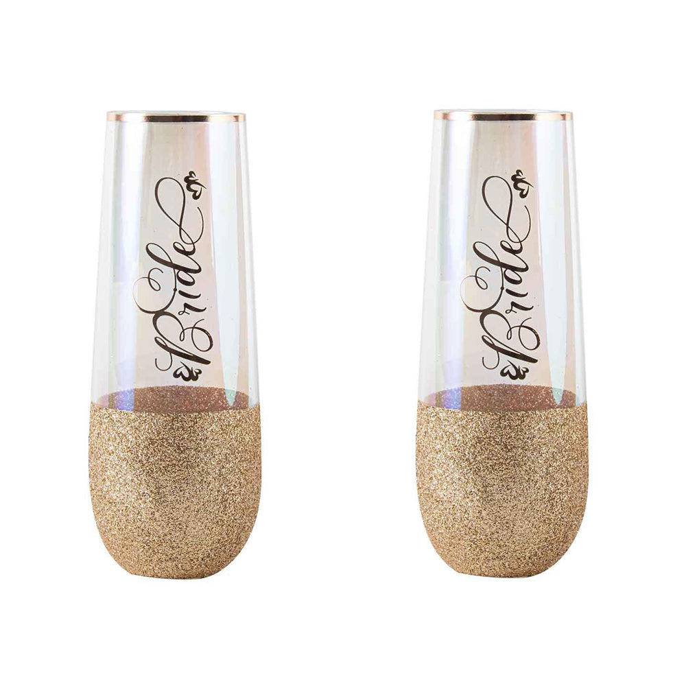 LMD Bride Stemless Champagne Party Drinking Flute Bar Cup/Glass 16cm/180ml (2 Pack)