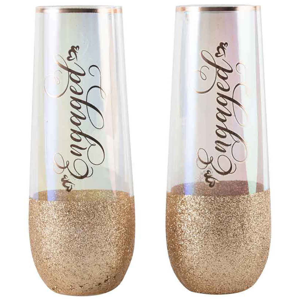 LMD Engaged Celebration 180ml Stemless Champagne Flute Drinking Glasses 16cm (2 Pieces)