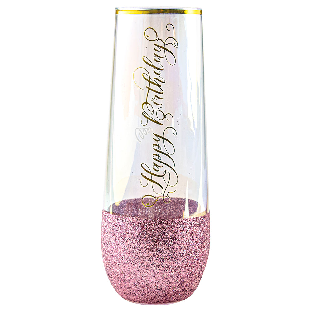 LMD Happy Birthday Stemless Celebration Champagne 16cm Flute Drinking Glass 180ml