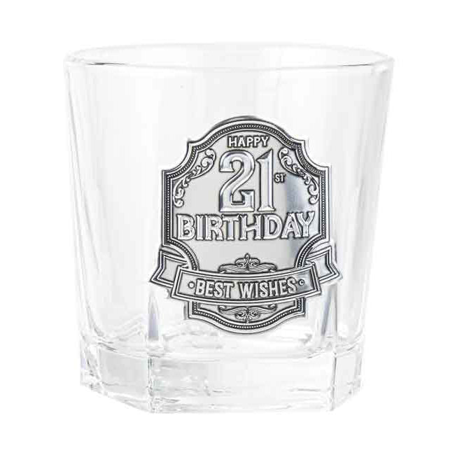 LMD 21st Badge Whisky Drinking Glass Scotch/Bourbon Cup Birthday Gift Clear 260ml